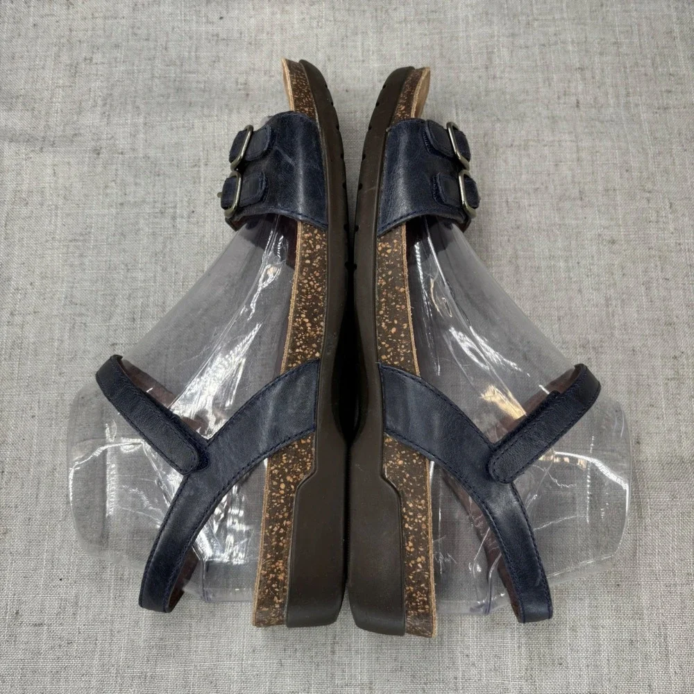 Dansko Rebekah Sandals Navy Blue Leather Double Buckle Ankle Strap Women EU‎ 38